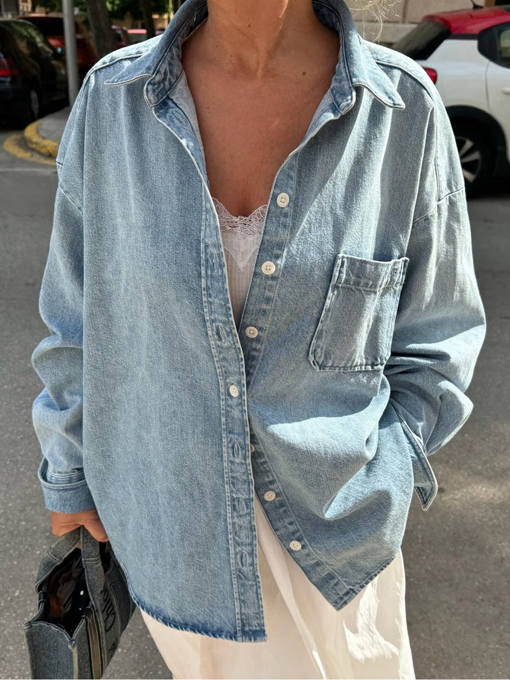 Djerf Avenue DENIM SHIRT WASHED BLUE